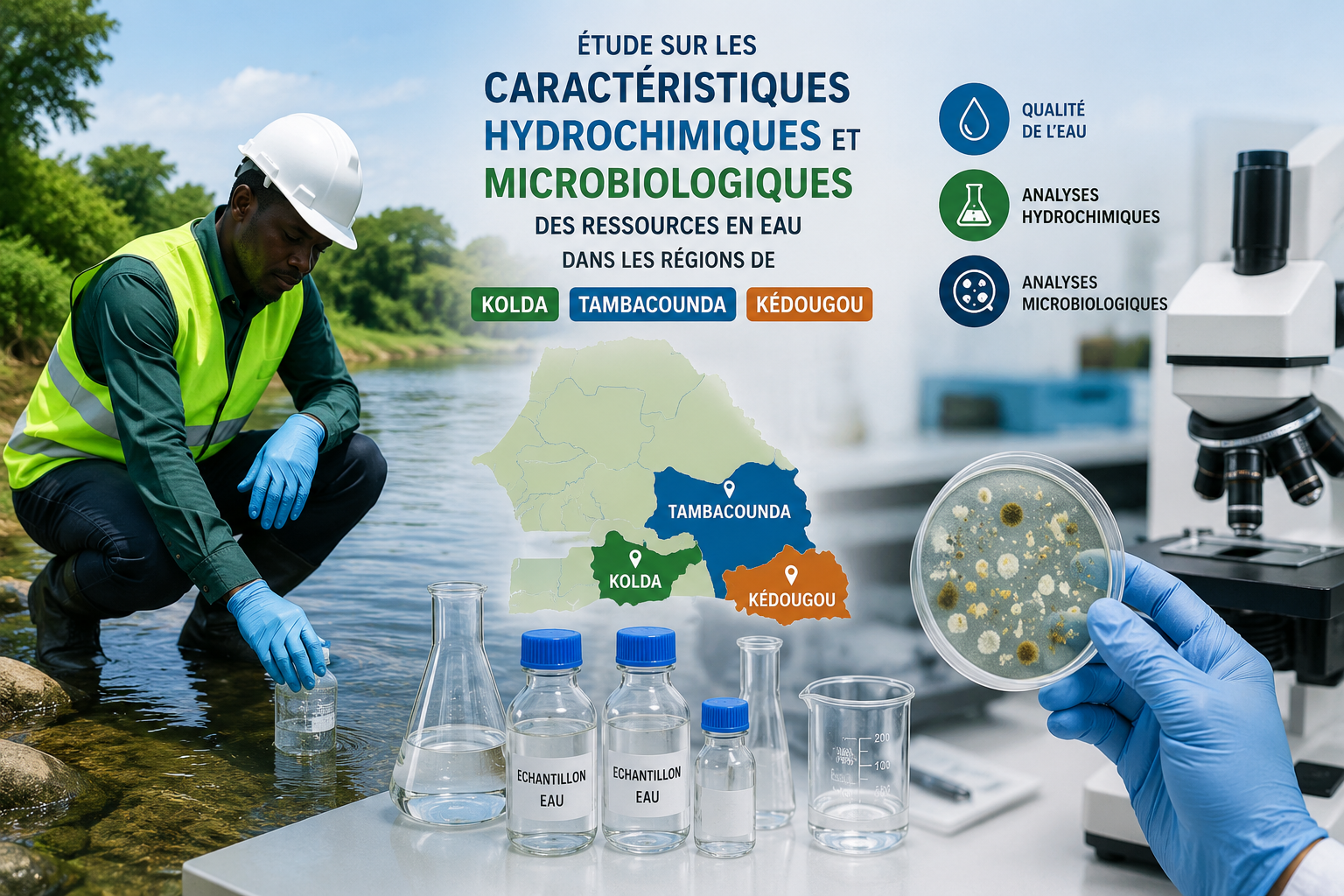 Lire la suite à propos de l’article Étude sur les caractéristiques hydrochimiques et microbiologiques des ressources en eau dans les régions de Kolda, de Tambacounda et de Kédougou.